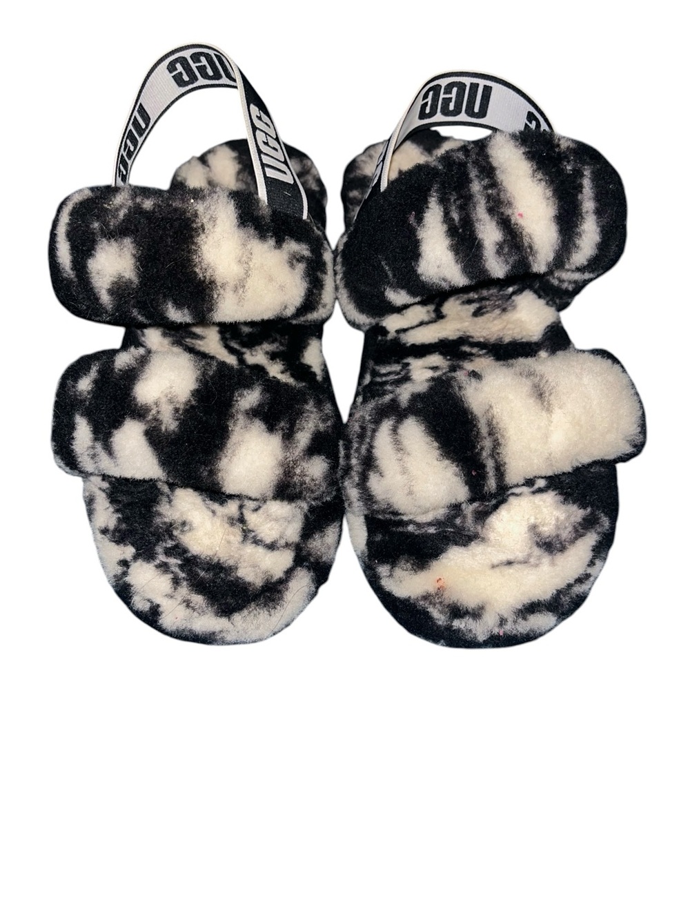 UGG Black & Cream Tie-Dye Fluffy Slide Sandals